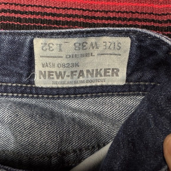 Diesel Jeans Men 38x32 New Fanker Regular Slim Bootcut Button Fly Dark Denim‎ - Picture 4 of 10